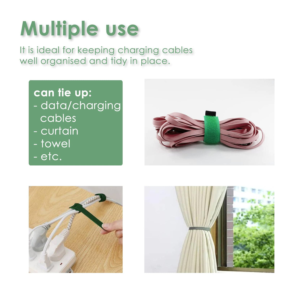 Plantactic dual-sided strap with hook and soft side secures bundles.