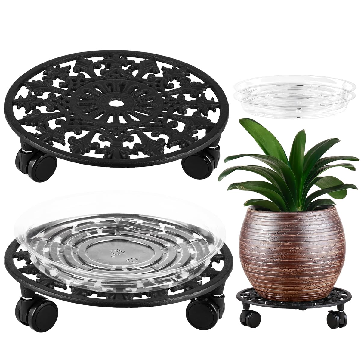 PlanterHoma 11-inch dolly wheels move heavy planters indoors easily
