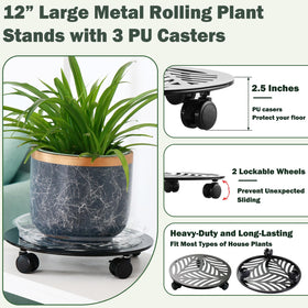 Planterhoma 12-inch metal caddy provides sturdy base for heavy pots