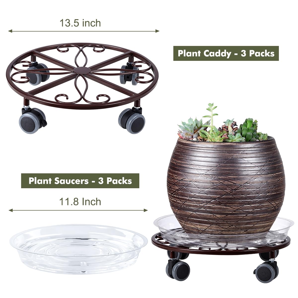Planterhoma 13.5-inch stand with wheels enables effortless rearrangement