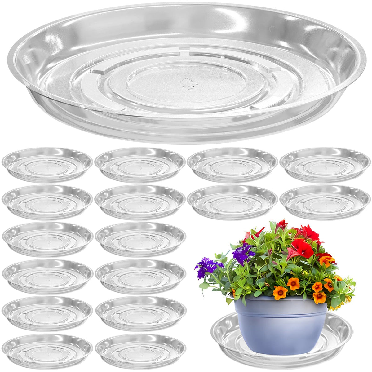 Planterhoma 16-pack plant trays, 14-inch, protect floors from water spills.
