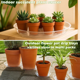Planterhoma 6-inch clear plant tray guards against spills outdoors.
