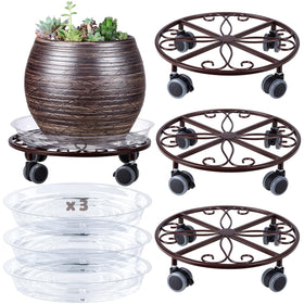 Planterhoma 3-pack plant caddy with wheels in bronze for easy relocation of pots