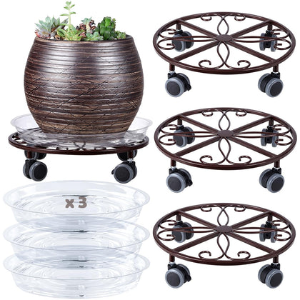 Planterhoma 3-pack plant caddy with wheels in bronze for easy relocation of pots