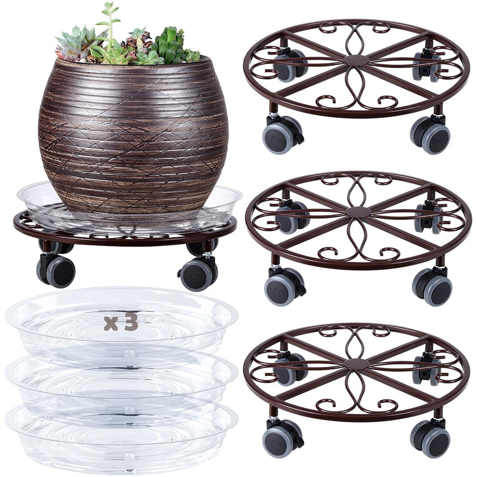 Planterhoma 3-pack plant caddy with wheels in bronze for easy relocation of pots
