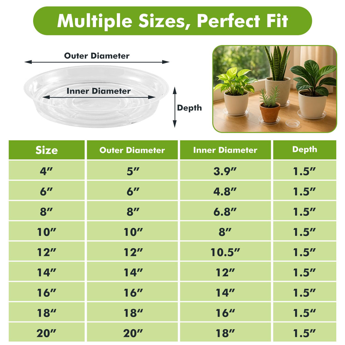 Planterhoma 6-inch clear plant saucer ideal for indoor pots and spills.