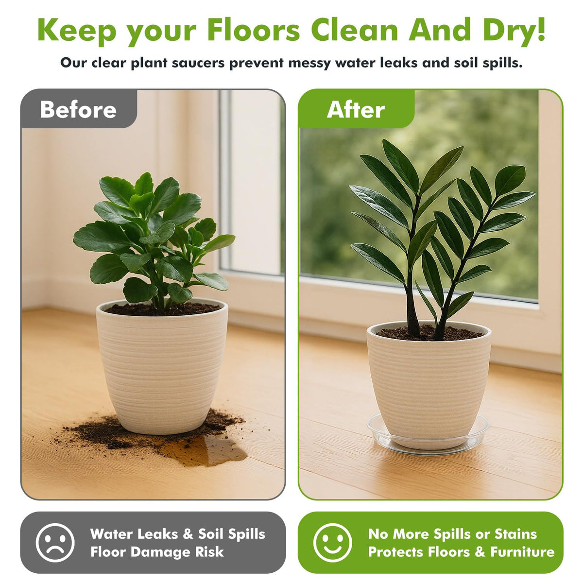 Planterhoma clear plastic saucer 12-inch catches excess water efficiently.