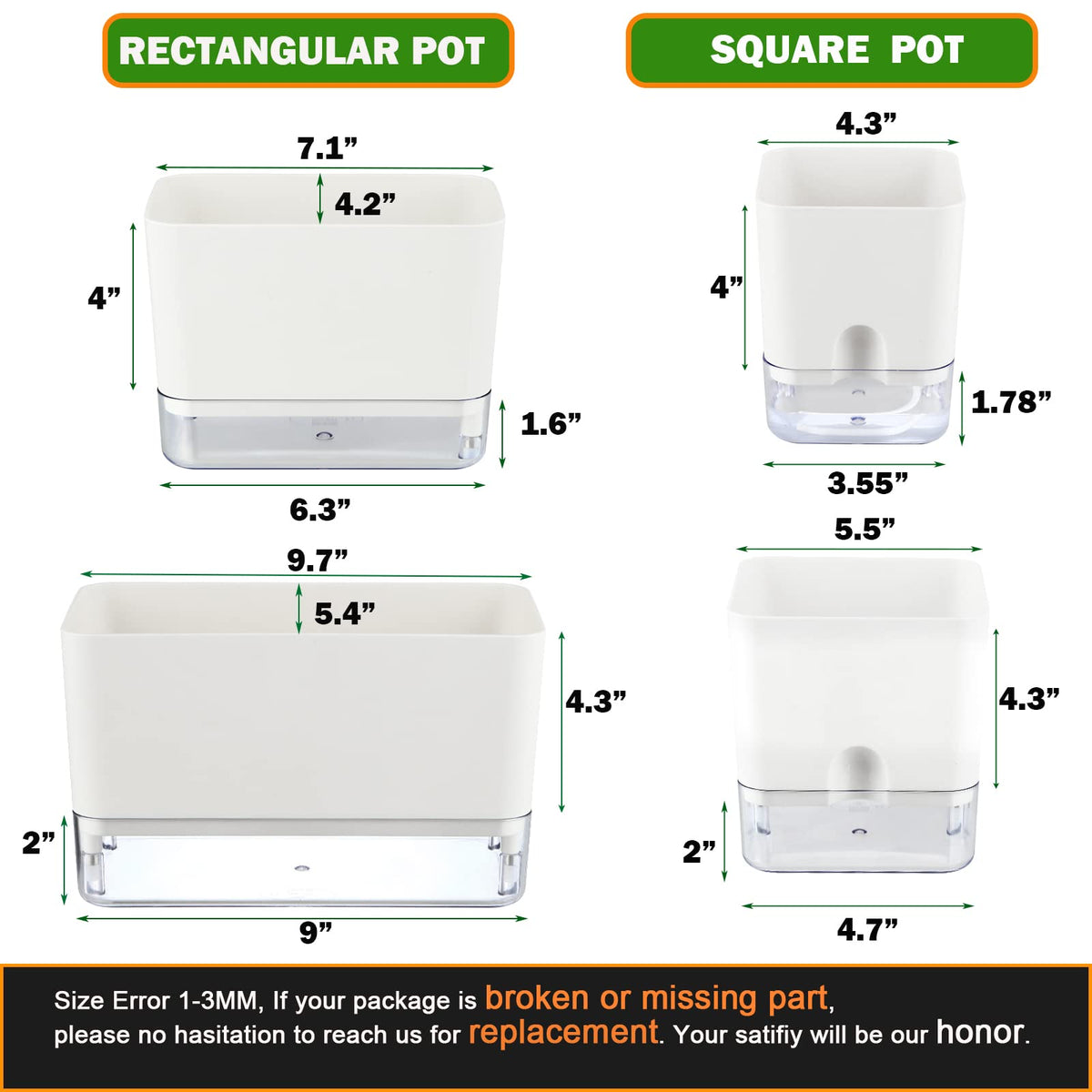 Planterhoma rectangle pot with drainage hole for healthy roots