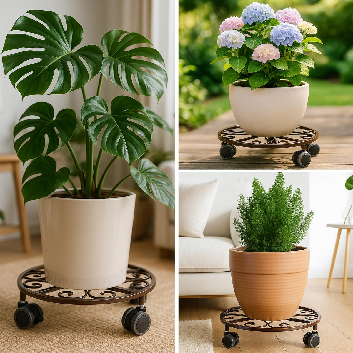 Planterhoma rolling stand protects floors while moving heavy pots