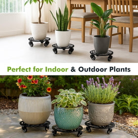 Planterhoma leaf-pattern caddy with locking wheels protects floors on wooden or tiled surfaces.