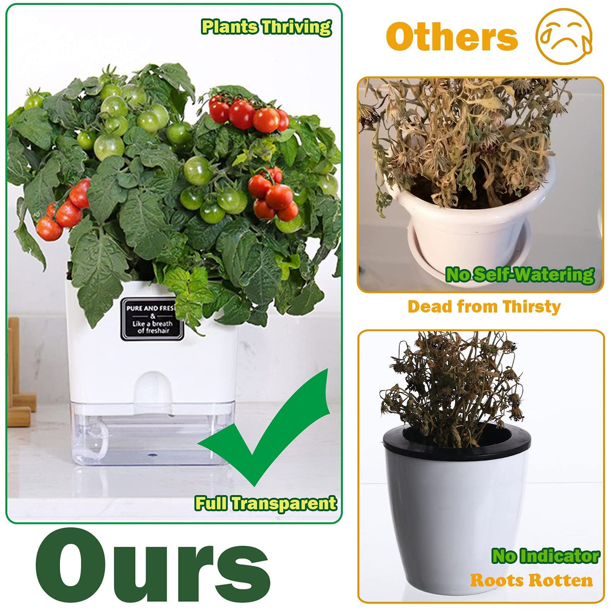 Planterhoma four-pack rectangle planters for easy indoor watering