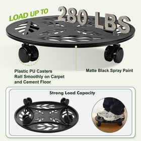 Planterhoma glossy black plant caddy with rust-resistant wheels for indoor or outdoor use.