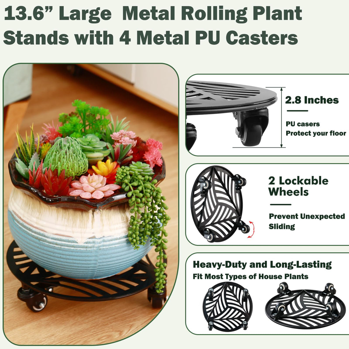 Planterhoma heavy-duty iron plant dolly with anti-rust finish supports up to 260 lb.
