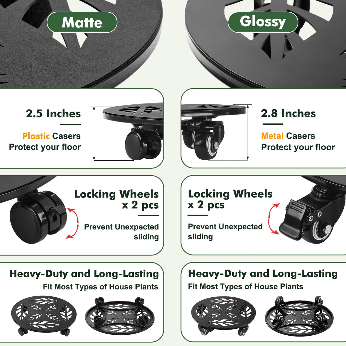 Planterhoma heavy-duty plant rollers support up to 280 lbs.