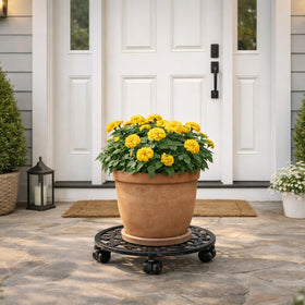 PlanterHoma heavy-duty stand with rolling wheels supports large pots