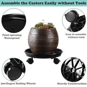 Planterhoma heavy-duty plastic dolly with four casters for smooth indoor movement.
