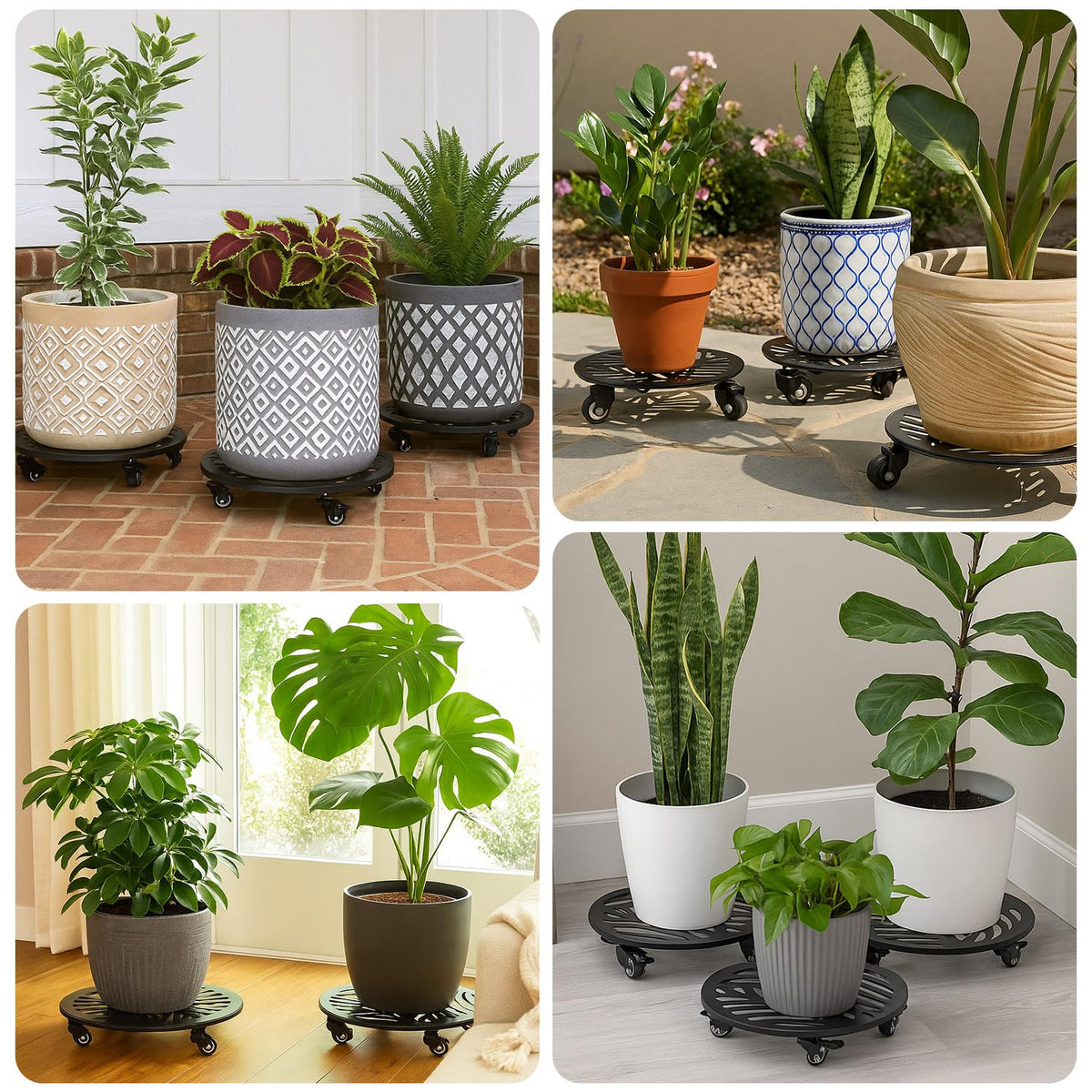 Planterhoma rolling plant dolly protects floors while gliding smoothly across carpet.