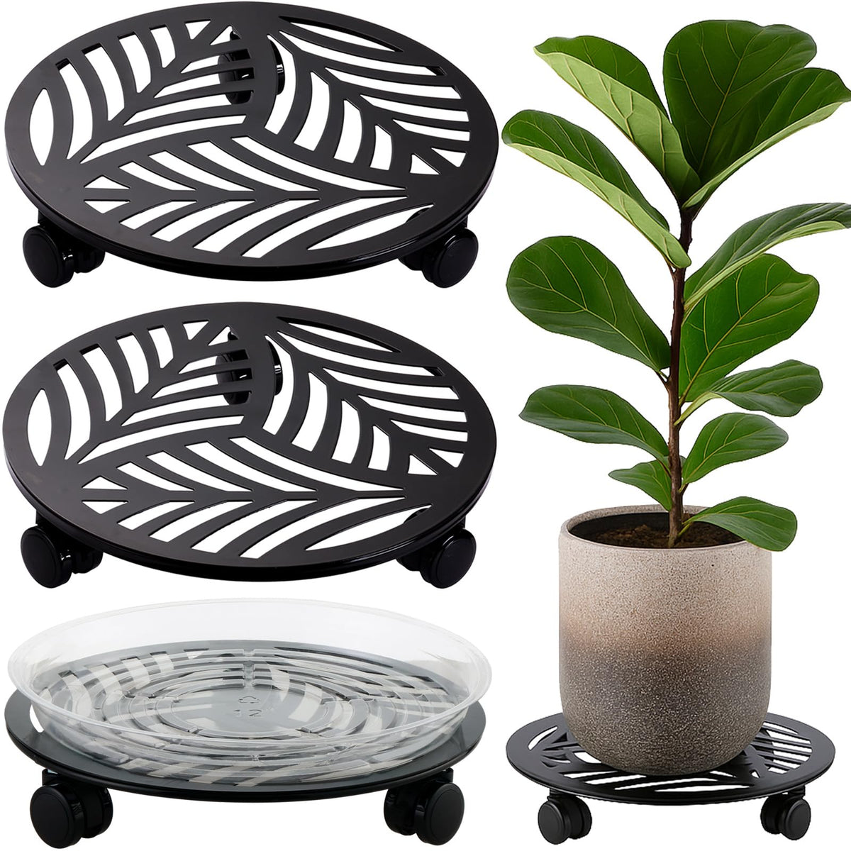 Planterhoma leaf-pattern caddy assembly shows stylish, easy setup for mobile plant care