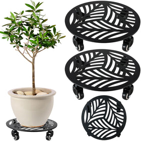 Planterhoma leaf-pattern 14in plant caddy with 360-degree wheels for easy mobility.
