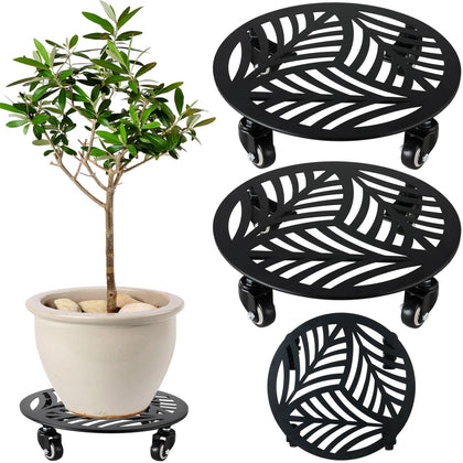 Planterhoma leaf-pattern 14in plant caddy with 360-degree wheels for easy mobility.