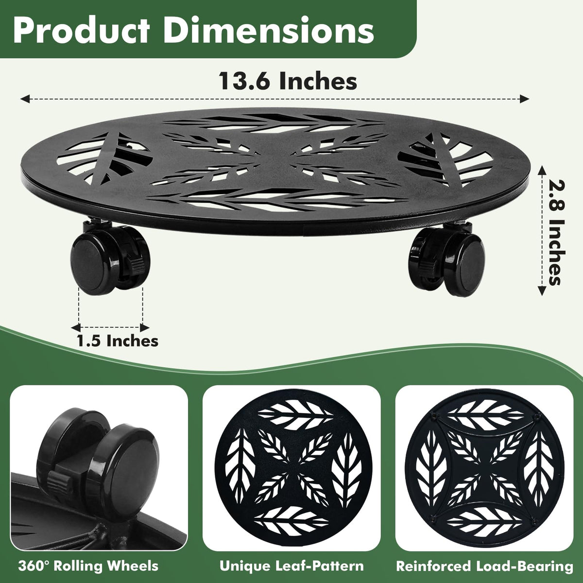 Planterhoma matte black plant caddy with dirt-resistant surface for easy cleaning.
