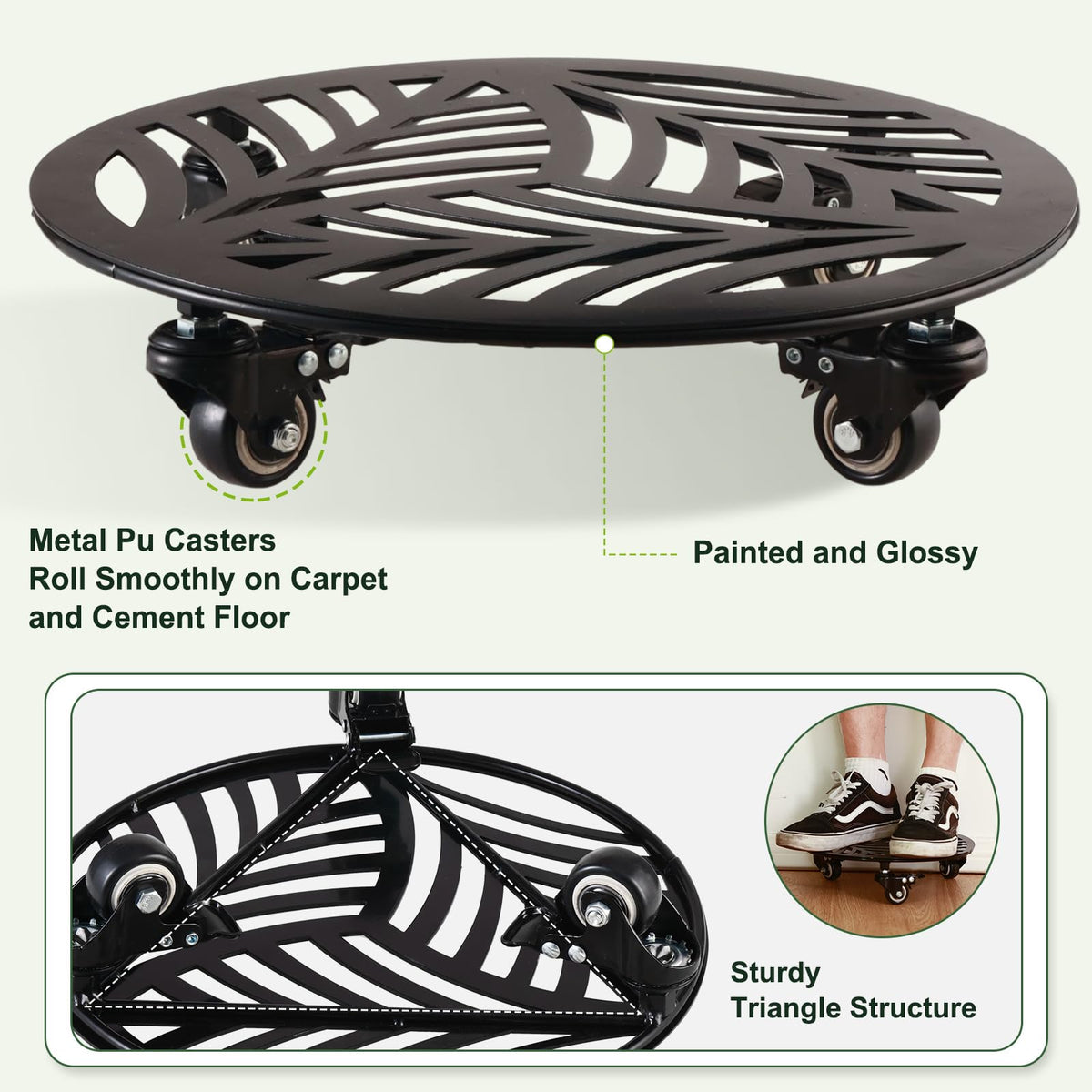 Planterhoma heavy-load caddy supports up to 260 pounds for large planters.
