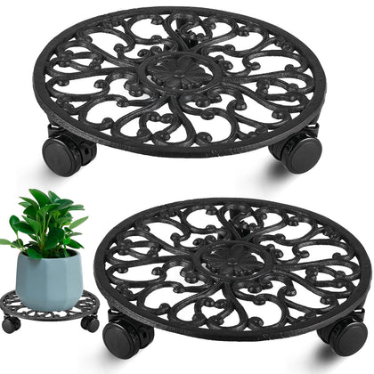 Planterhoma rolling plant stand with 11-inch wheels for easy repositioning of heavy pots.