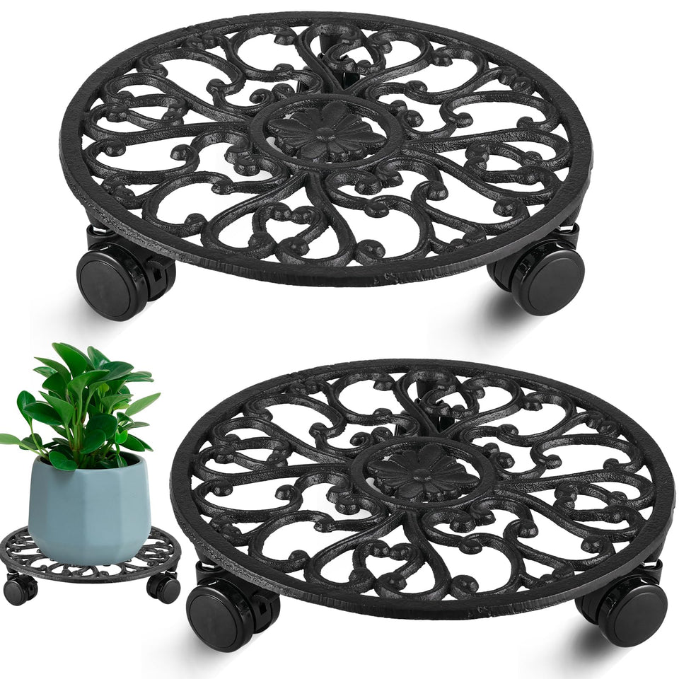 Planterhoma rolling plant stand with 11-inch wheels for easy repositioning of heavy pots.