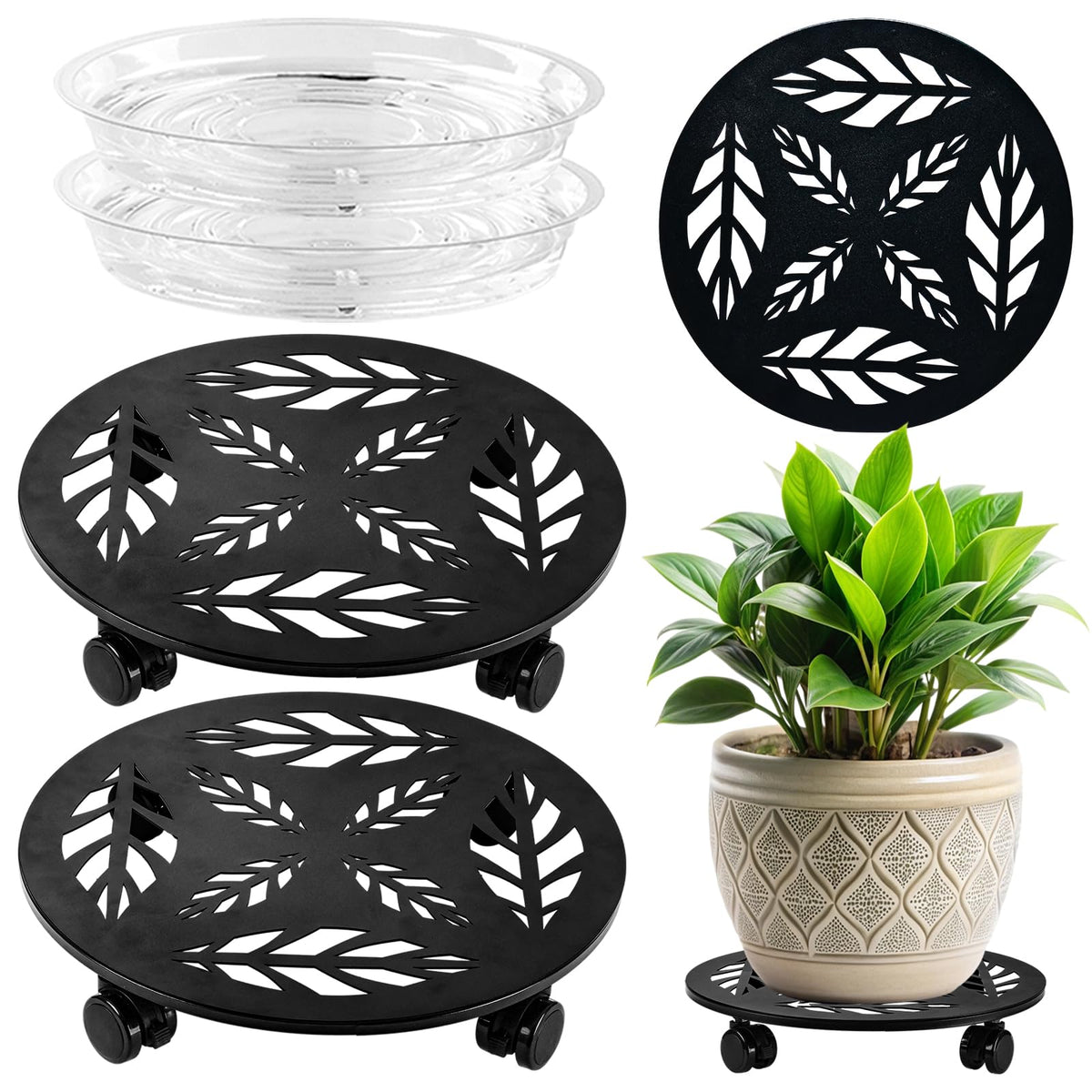 Planterhoma rolling plant stand with wheels for easy mobility of heavy pots.