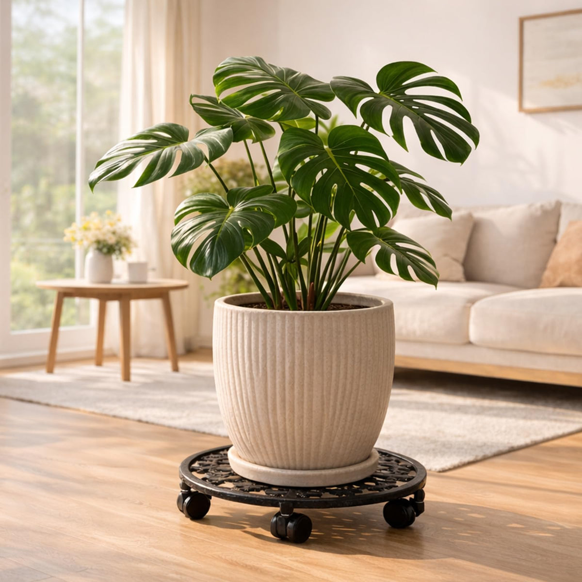 PlanterHoma rustproof powder-coated iron stands up to outdoor use