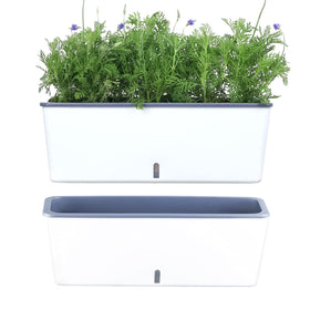 Planterhoma self-watering rectangular planter showing clean white finish and spacious 17x4.5 inch interior
