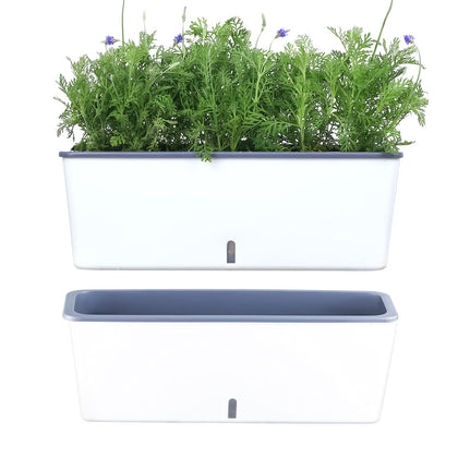 Planterhoma self-watering rectangular planter showing clean white finish and spacious 17x4.5 inch interior
