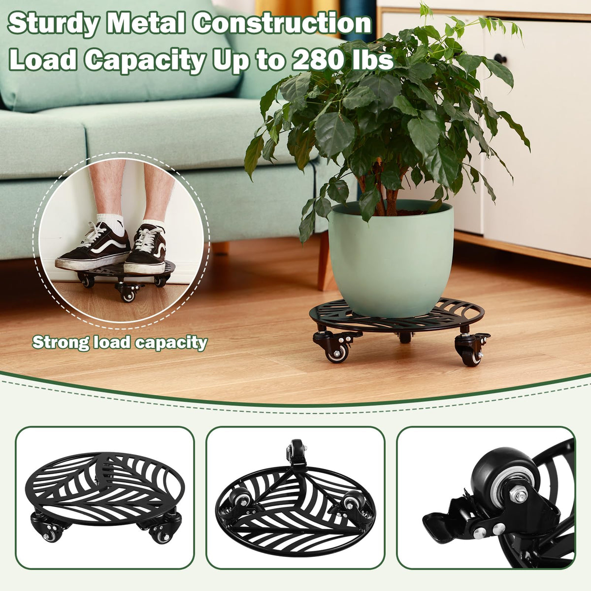 Planterhoma two-pack plant dollies ease moving large pots indoors or outdoors.