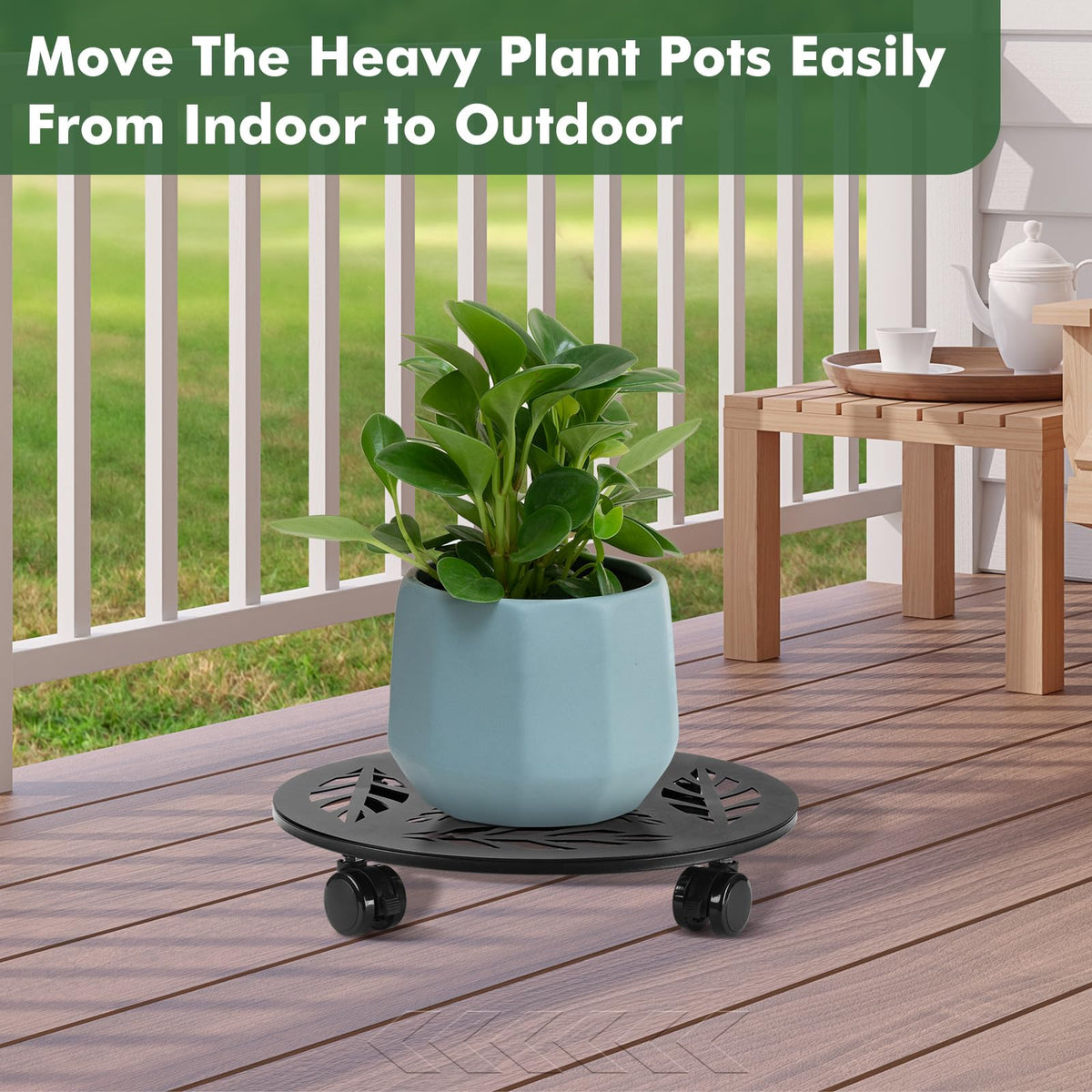 Planterhoma water tray protects floors by catching spills.