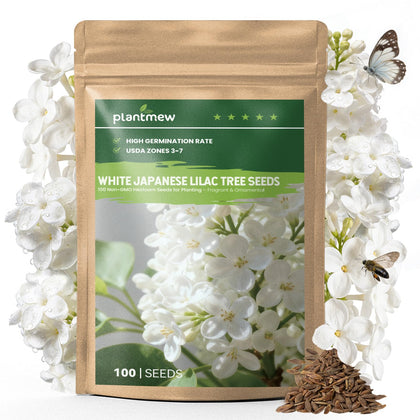 PLANTMEW White Japanese Lilac seeds pack front view ready to grow.