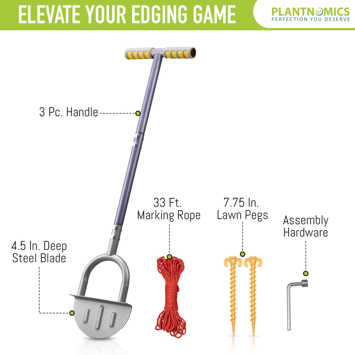 PLANTNOMICS edger in action with rope and pegs for layout guidance.