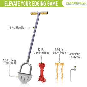 PLANTNOMICS edger in action with rope and pegs for layout guidance.
