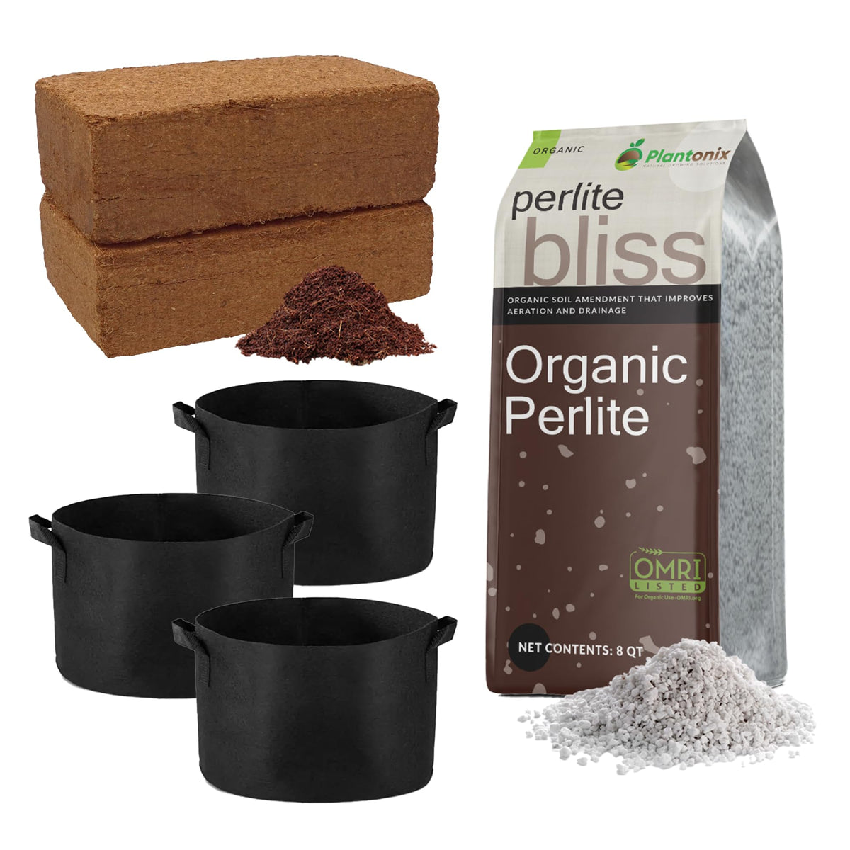 Plantonix seed starting mix with coco coir bricks ready for hydration and sprouting