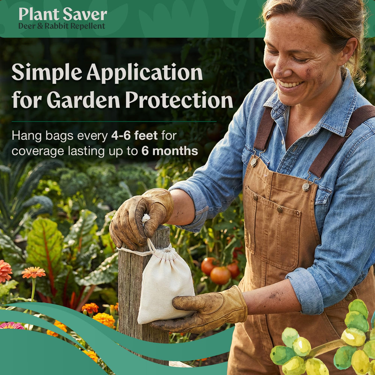 Plantsaver deer & rabbit repellent granules for ground application around trees and beds.