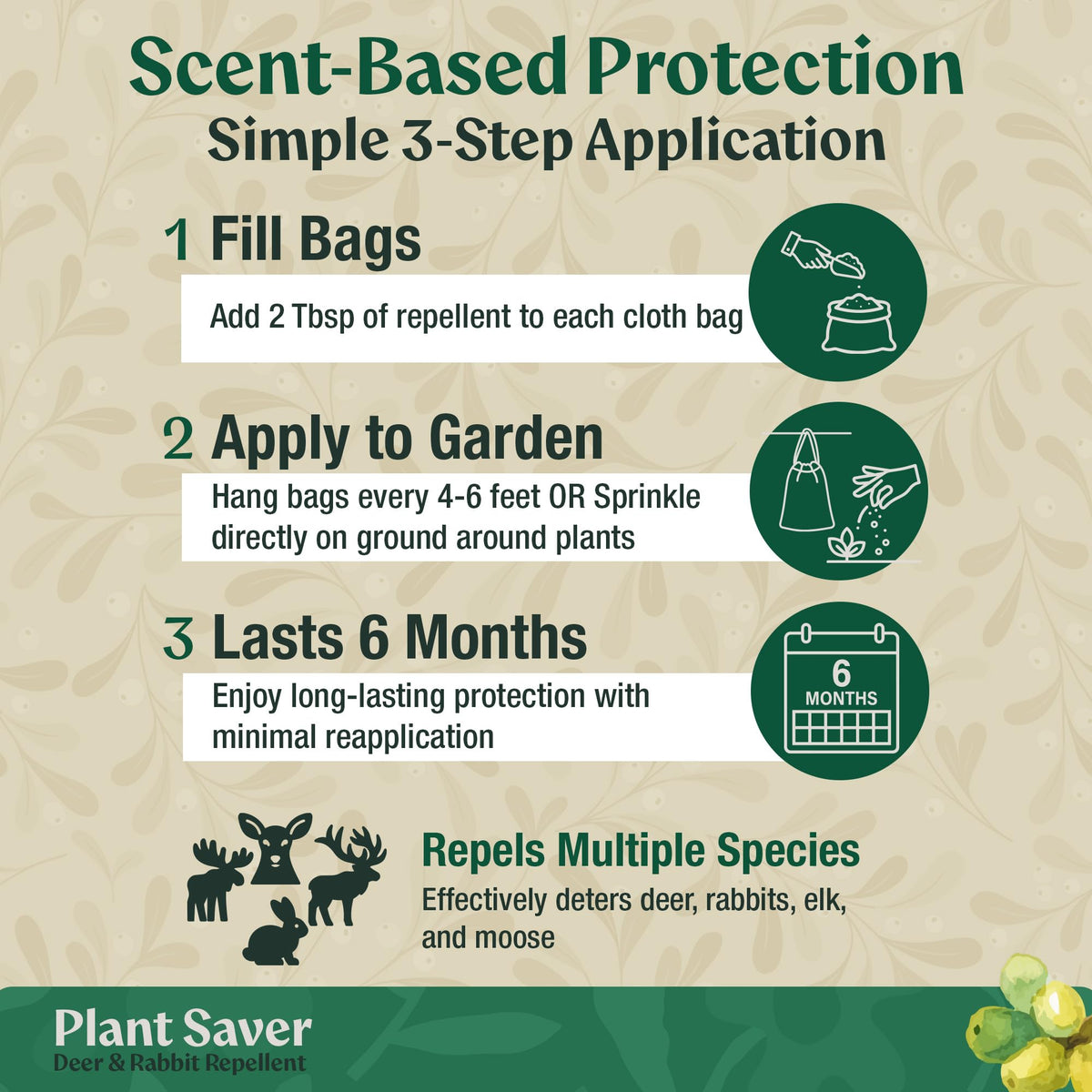 Plantsaver deer & rabbit repellent scent-based technology for outdoor protection.