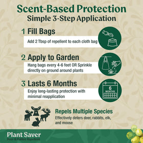 Plantsaver deer & rabbit repellent scent-based technology for outdoor protection.