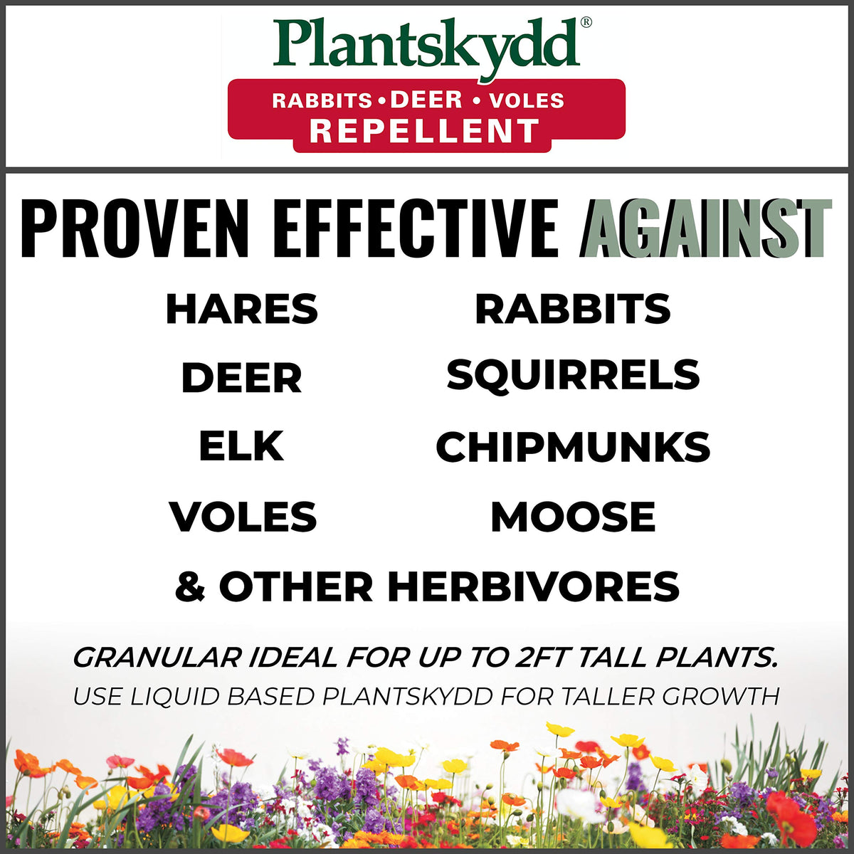 Plantskydd ground-dusting application around flowers and shrubs.