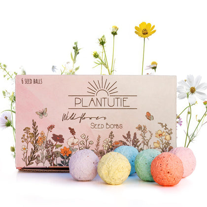 Plantutie seed bomb gift box front view showcasing six colorful blooms.