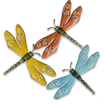 PLASUPPY dragonfly wall decor small pack on garden wall adding vibrant color.