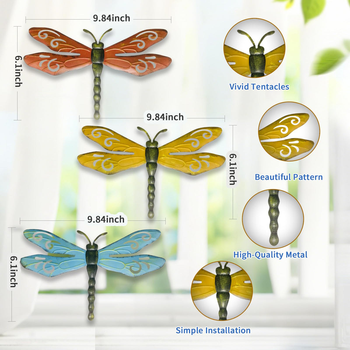 PLASUPPY metal dragonfly wall art enhances outdoor patio ambiance.