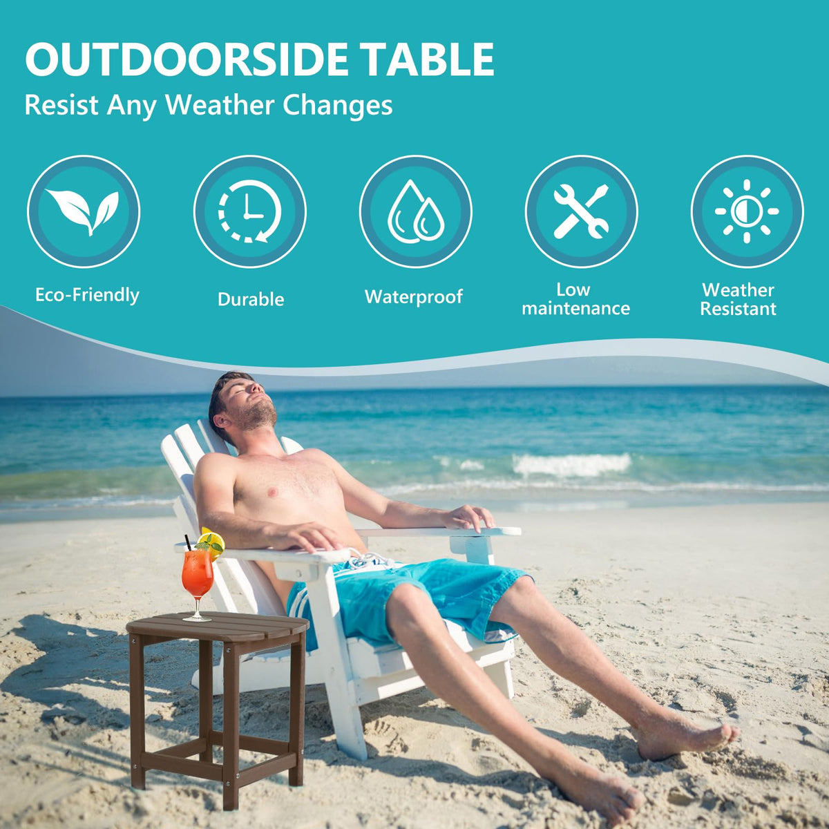 Plawdlik Adirondack side table versatile placement for porch and garden.