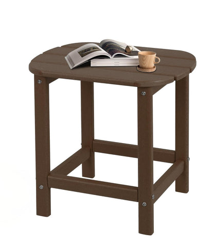 Plawdlik Adirondack side table wood texture enhances outdoor spaces.