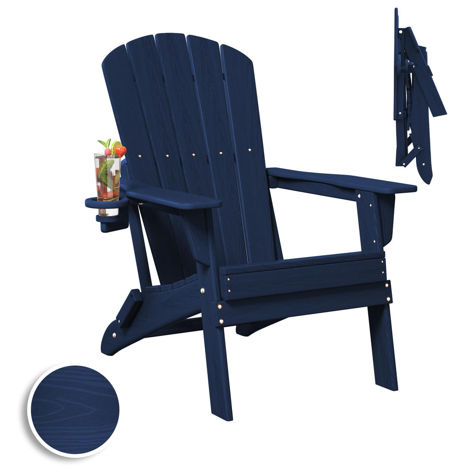 Plawdlik folding Adirondack chair navy blue, side view for poolside lounging.