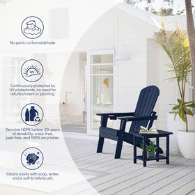 Plawdlik folding Adirondack chair navy blue with wider armrests for comfort.