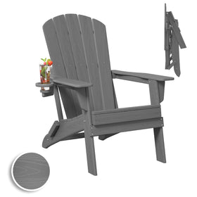 Plawdlik folding Adirondack chair with wood-texture HDPE for durable outdoor seating.